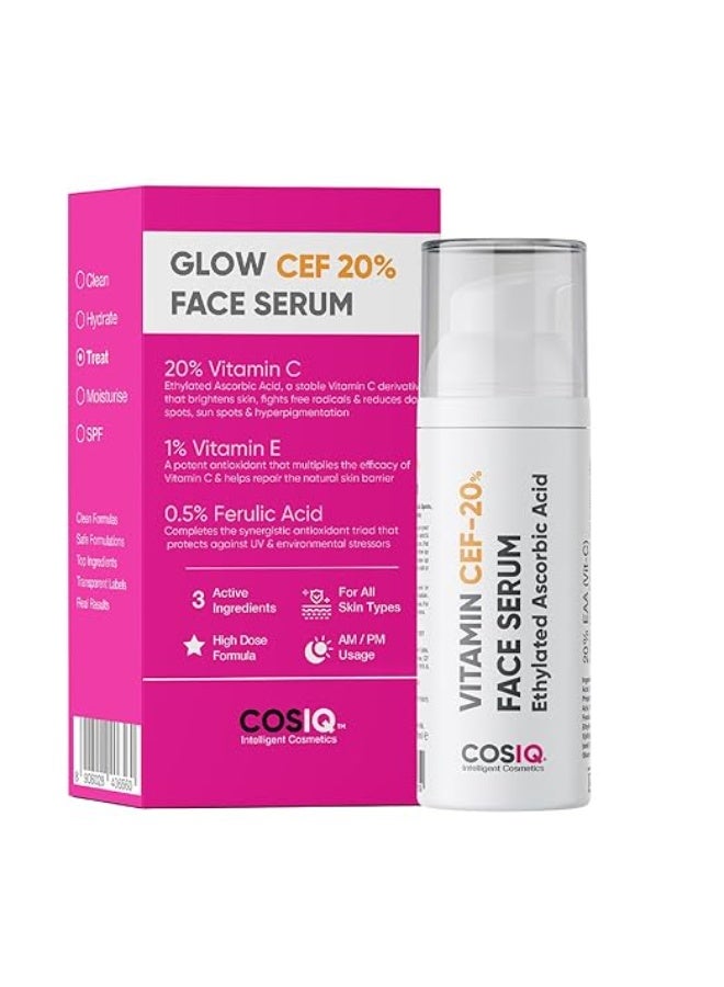 CosIQ Cos-IQ 20% Vitamin C Serum, 30ml | With Vitamin E & Ferulic Acid | Glowing & Brightening Skin | Anti-Aging Serum for Wrinkles, Fine Lines & Dark Spots | All Skin Types | 30-Days Pack - Image 1